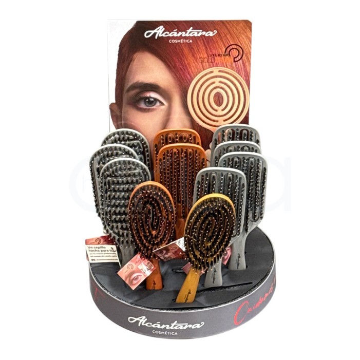 Expositor 12 Cepillo desenredante Goldbrush 100% Cerdas Jabali 